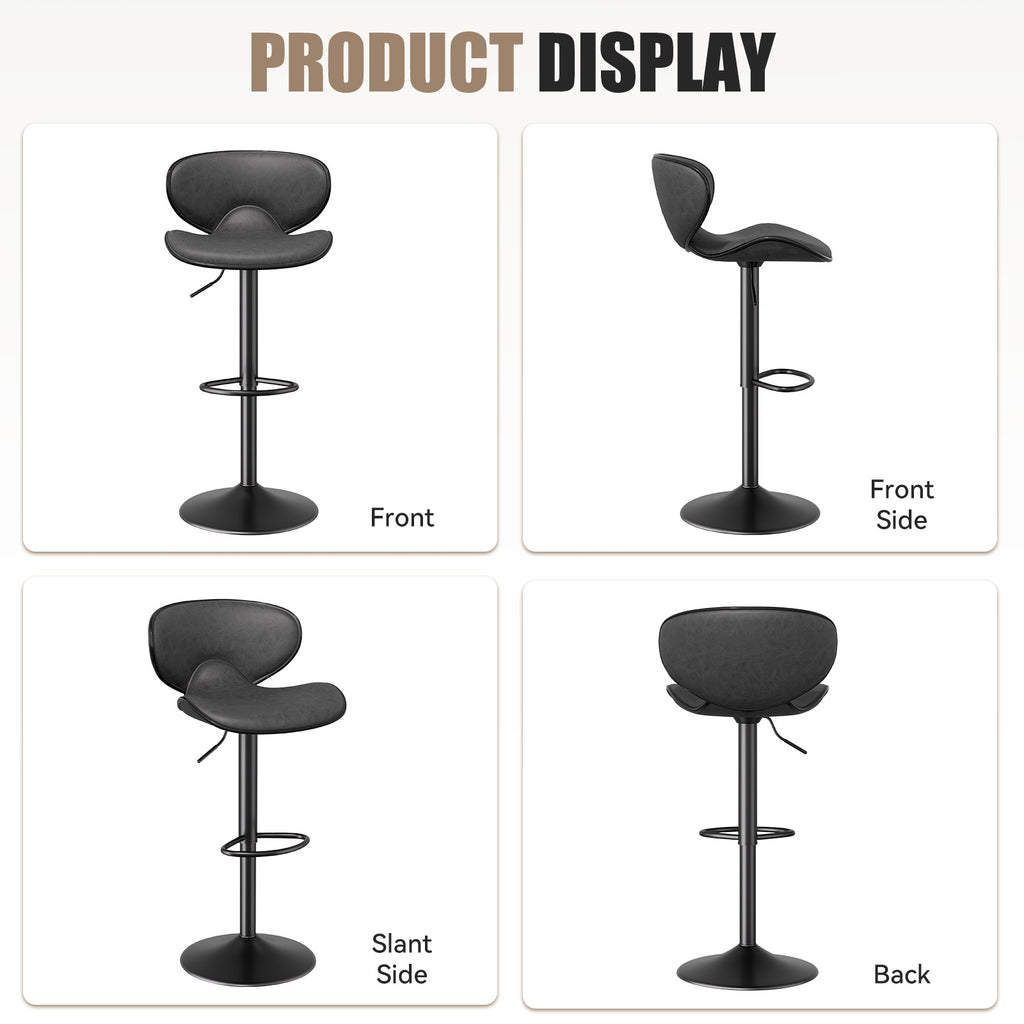 Nalupatio Modern Ergonomic Adjustable Bar Stools With PU Leather And Large Base Set Of 2