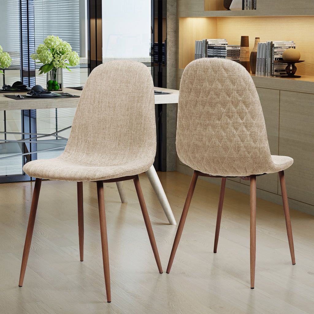 Elegant Wheat Fabric Dining Chair Set with Iron Legs and Dark Walnut