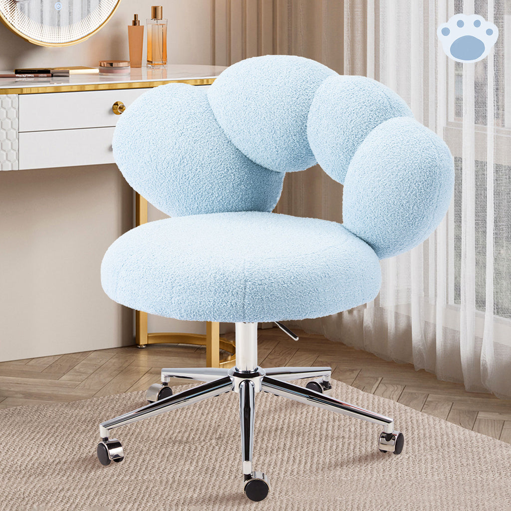 Armless Desk Chair Teddy Fabric Vanity Chair With Wheel
