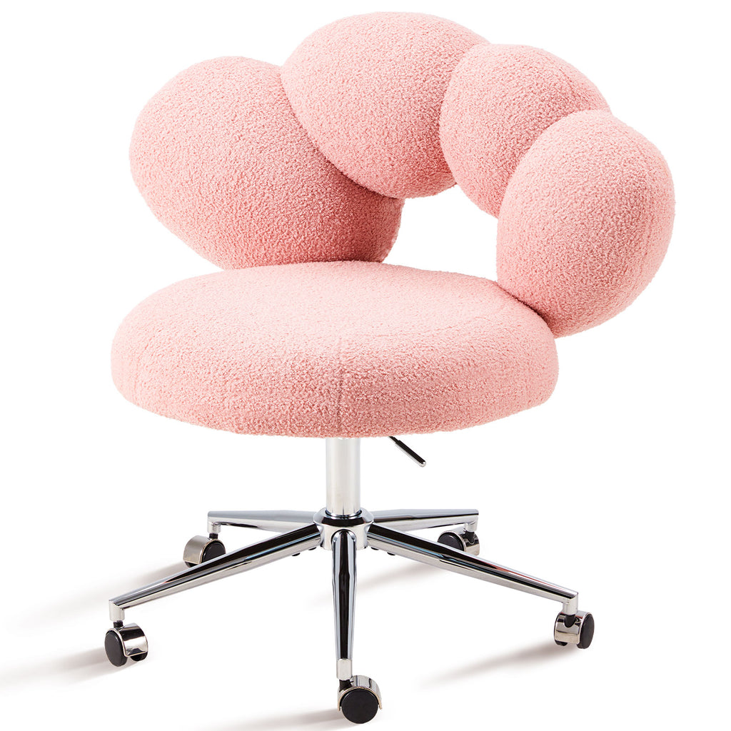 Armless Desk Chair Teddy Fabric Vanity Chair With Wheel