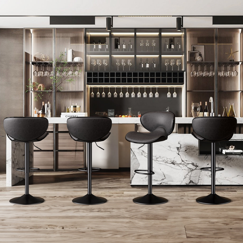 Nalupatio Modern Ergonomic Adjustable Bar Stools With PU Leather And Large Base Set Of 2
