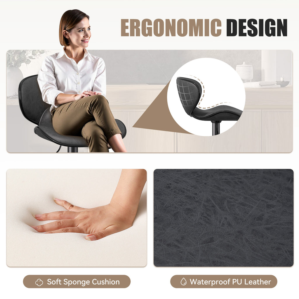 Nalupatio Modern Ergonomic Adjustable Bar Stools With PU Leather And Large Base Set Of 2