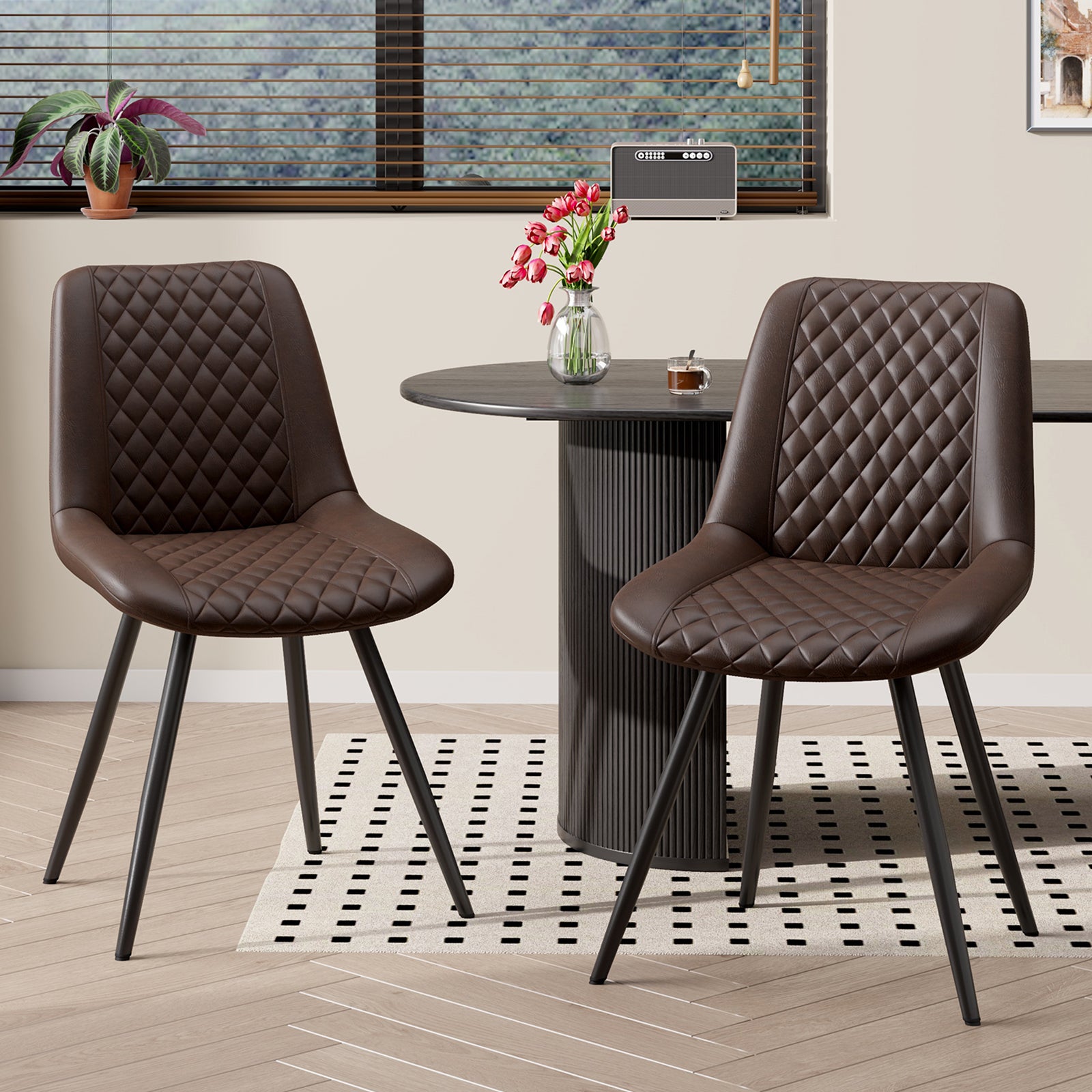 Modern Dining Chairs Set Of 2, Top PU Leather Upholstered Dining Room Chairs With Metal Legs, Ergonomic Kitchen Chairs For Kitchen Dinning Room