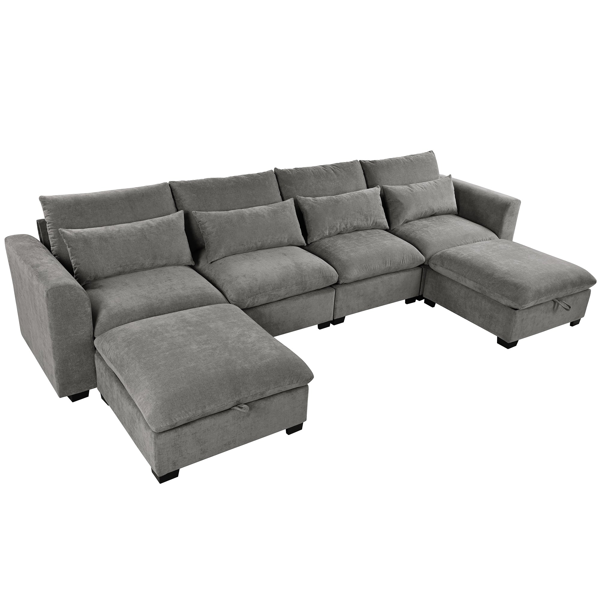 U-shaped Freely Transformable Modular Corner Sofa with Two Ottomans,