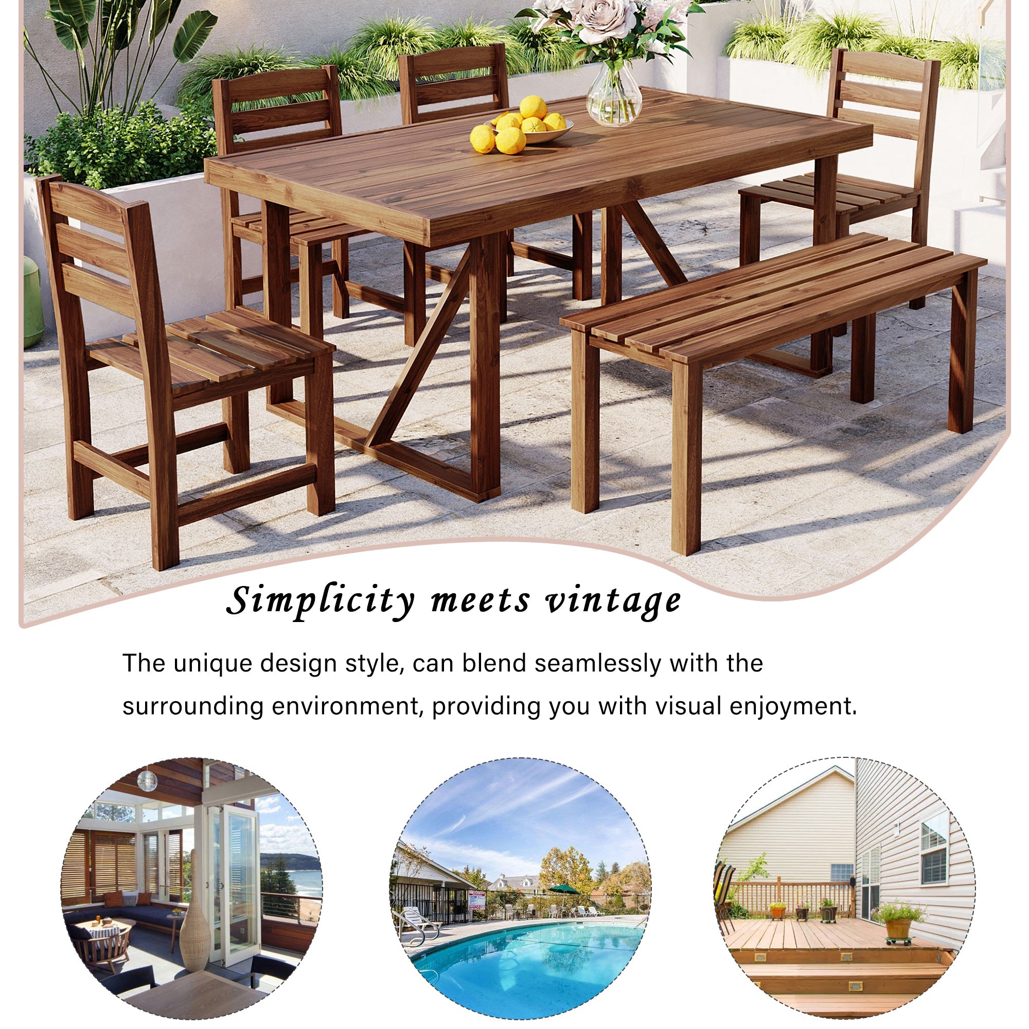 High-quality Acacia Wood Outdoor Table and Chair Set, Suitable for