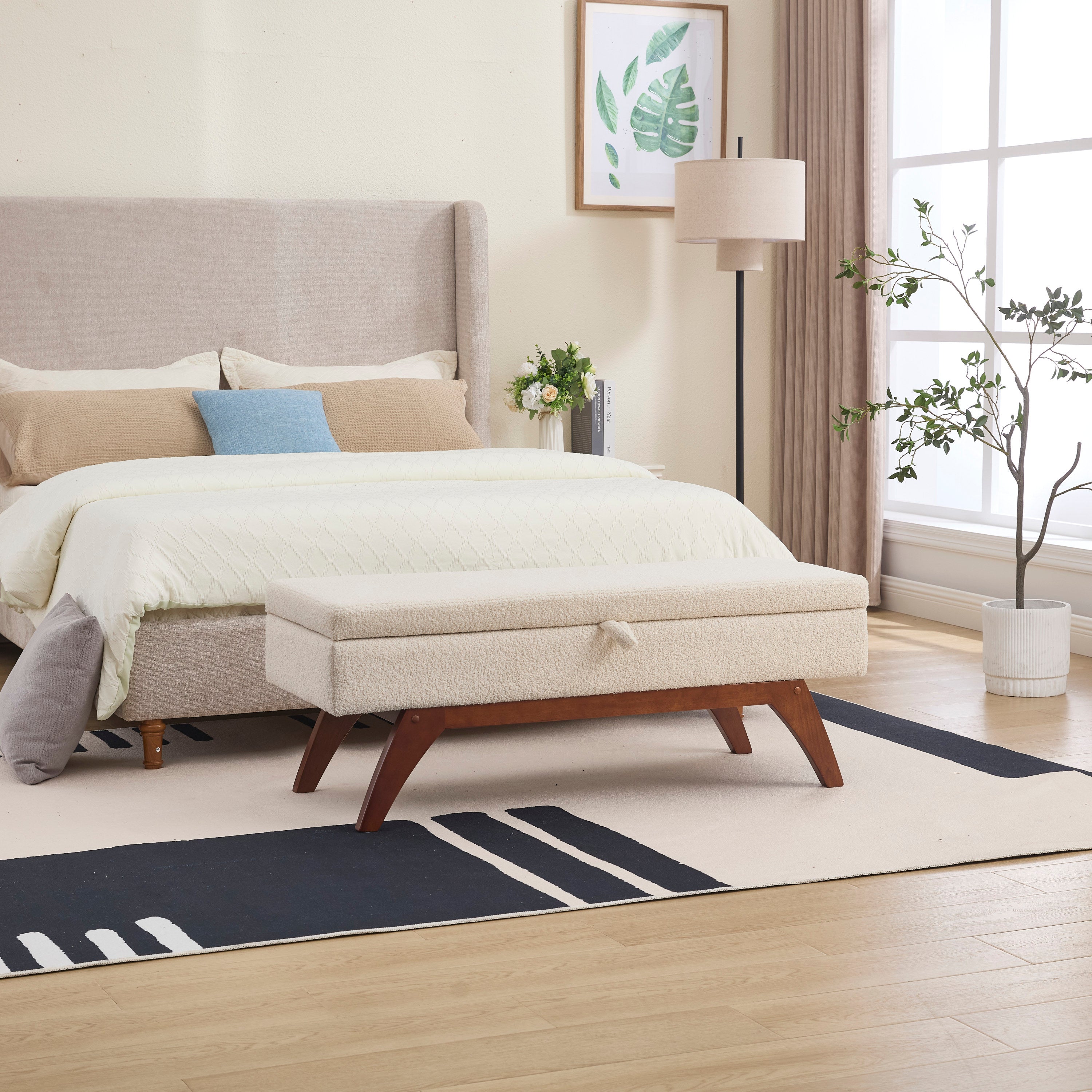 Teddy wool fabric, solid wood feet for solid weighing, and bed end