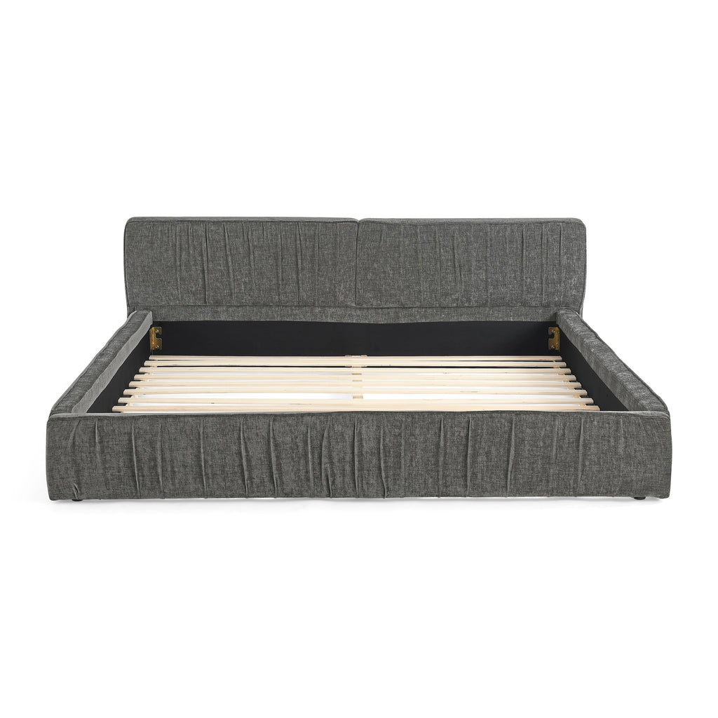 Modern Queen Size Upholstered Bed Frame with Chenille Fabric and