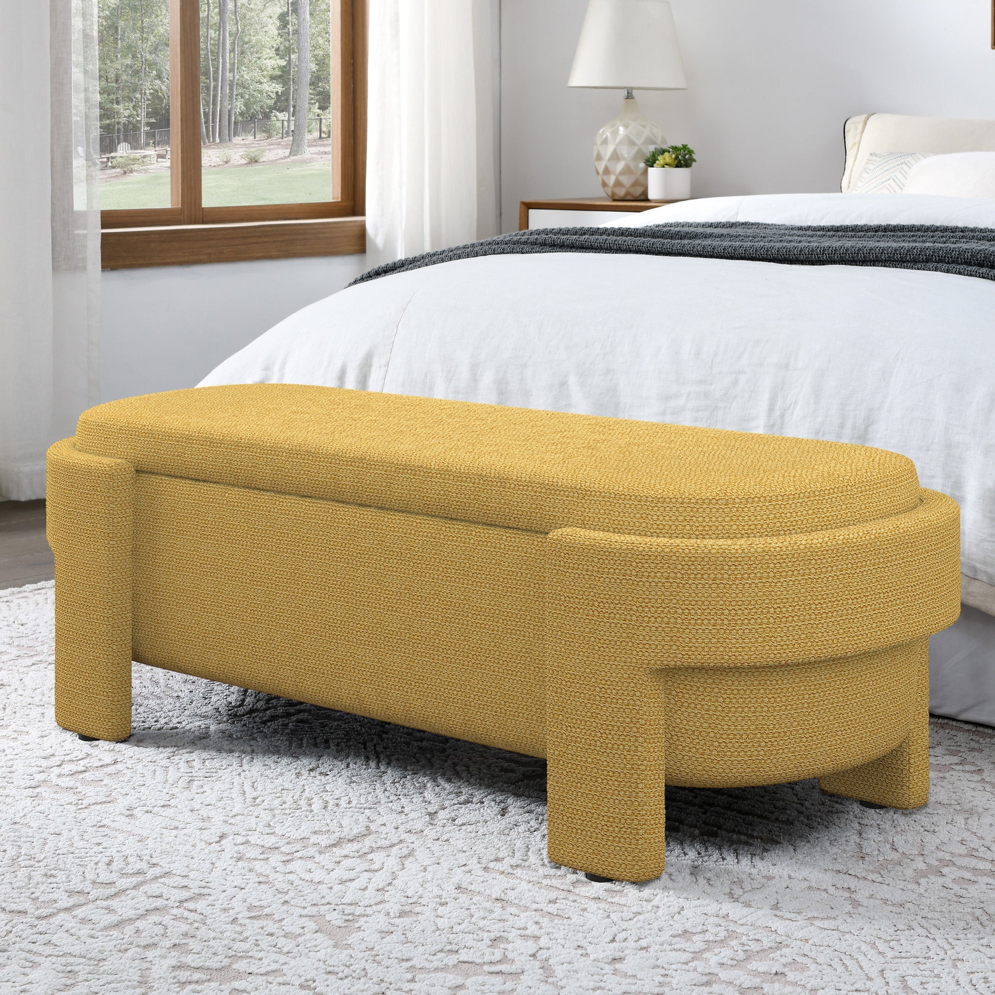 Linen Fabric Upholstered Bench with Large Storage Space for the Living