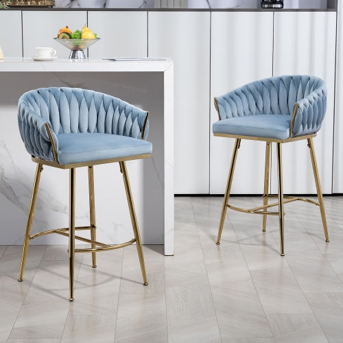 26 Counter Height Bar Stools Velvet Kitchen Island Counter Bar Stool With Hand- Wave Back,golden Chromed Base And Footrest