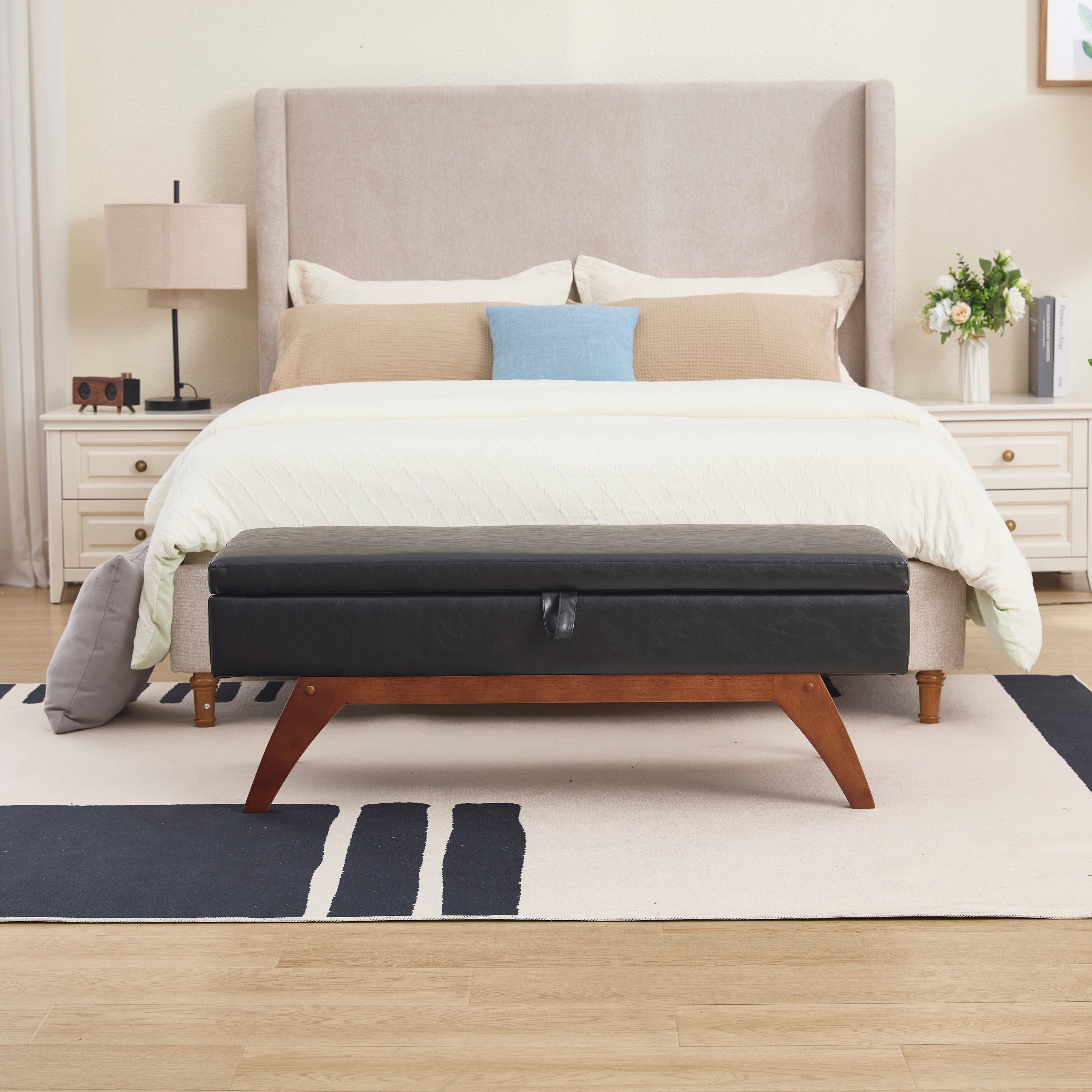 Teddy wool fabric, solid wood feet for solid weighing, and bed end