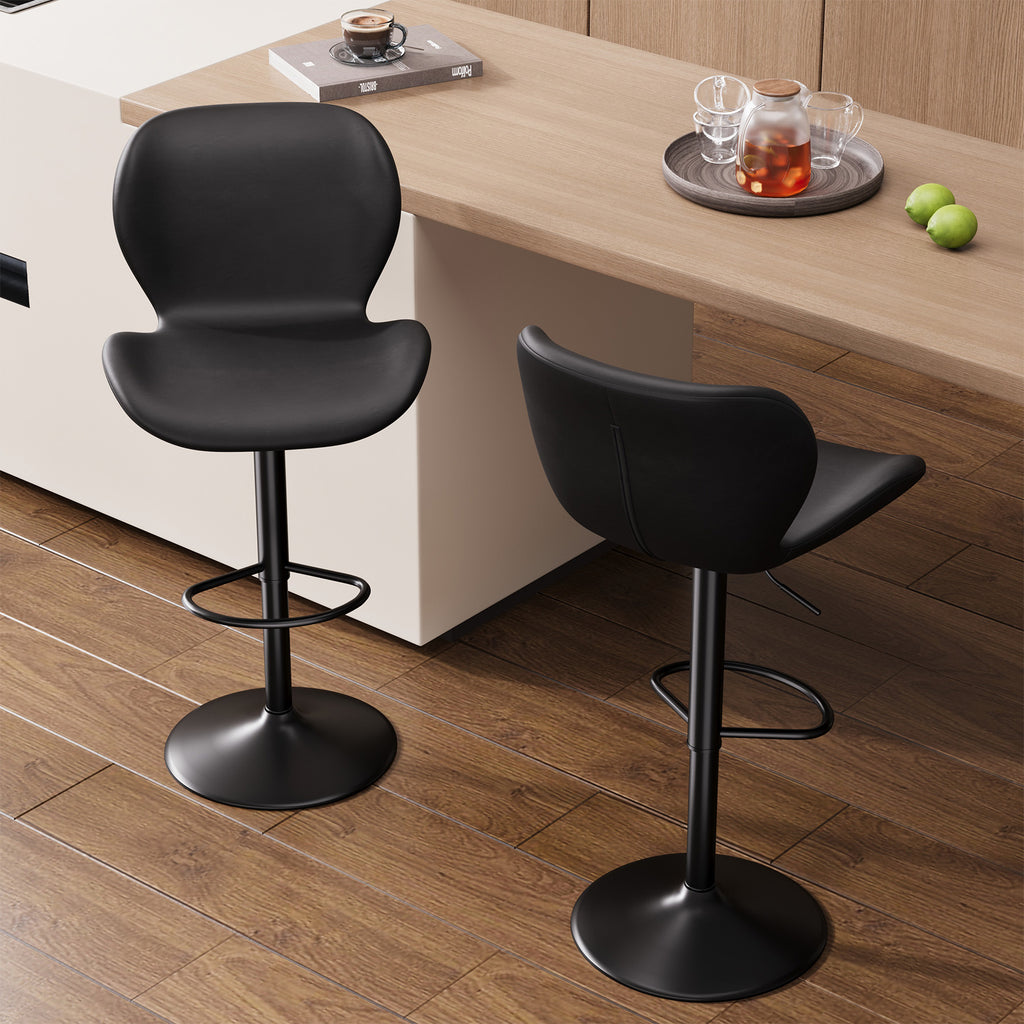 Bar Stools Set Of 2,PU Leather Upholstered Barstools With Back & Footrest, Seat Adjustable Height 22.2-31IN Counter Height Bar Chairs For Bar Kitchen Island