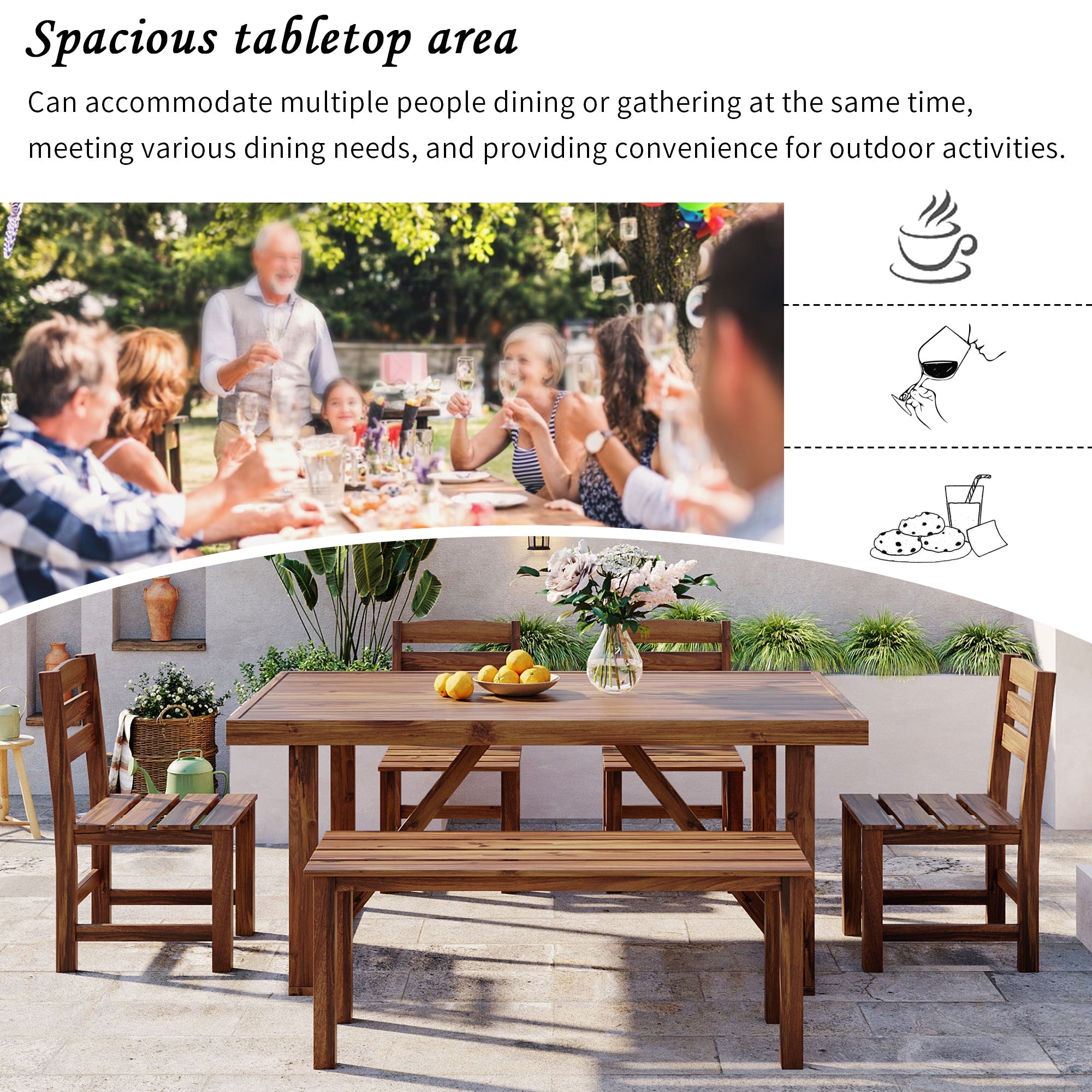 High-quality Acacia Wood Outdoor Table and Chair Set, Suitable for