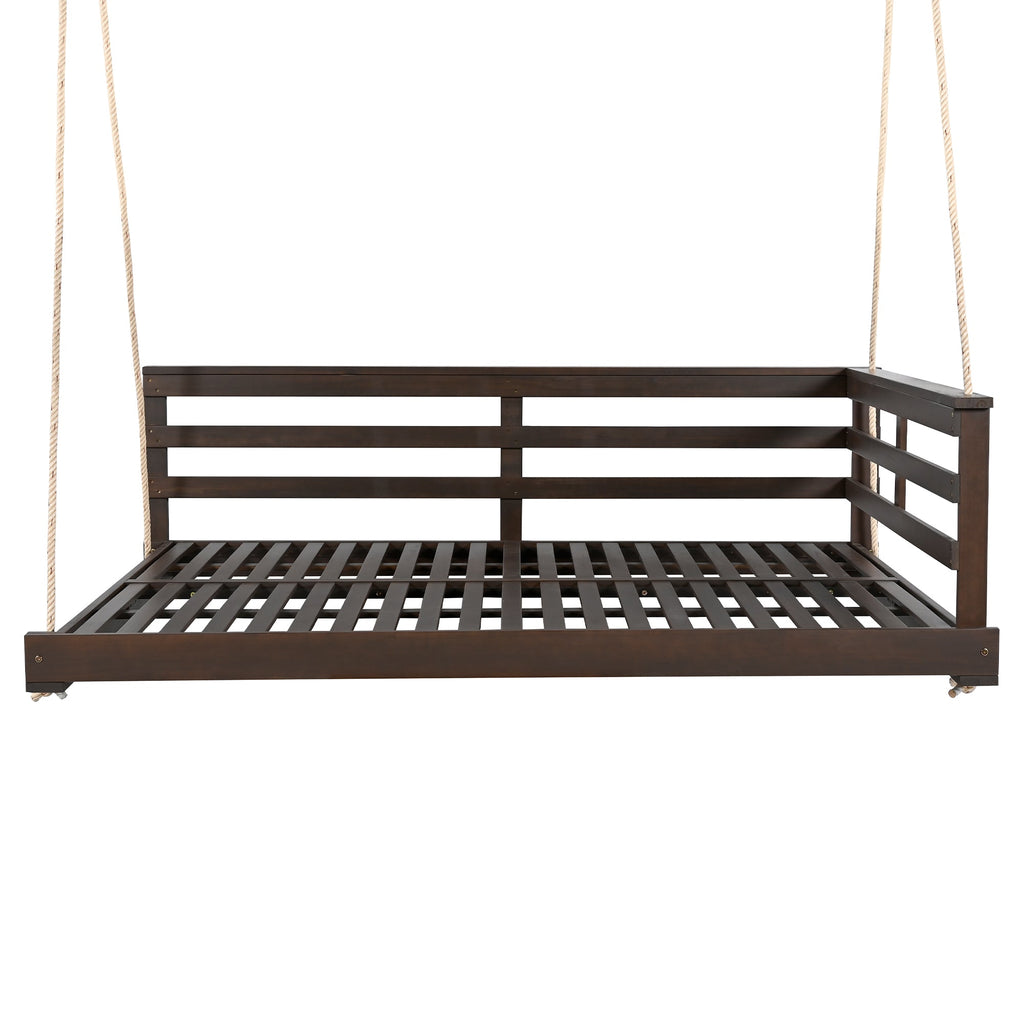 Acacia Wood Porch Swing Bed for Outdoor with Hemp Ropes - Full Size