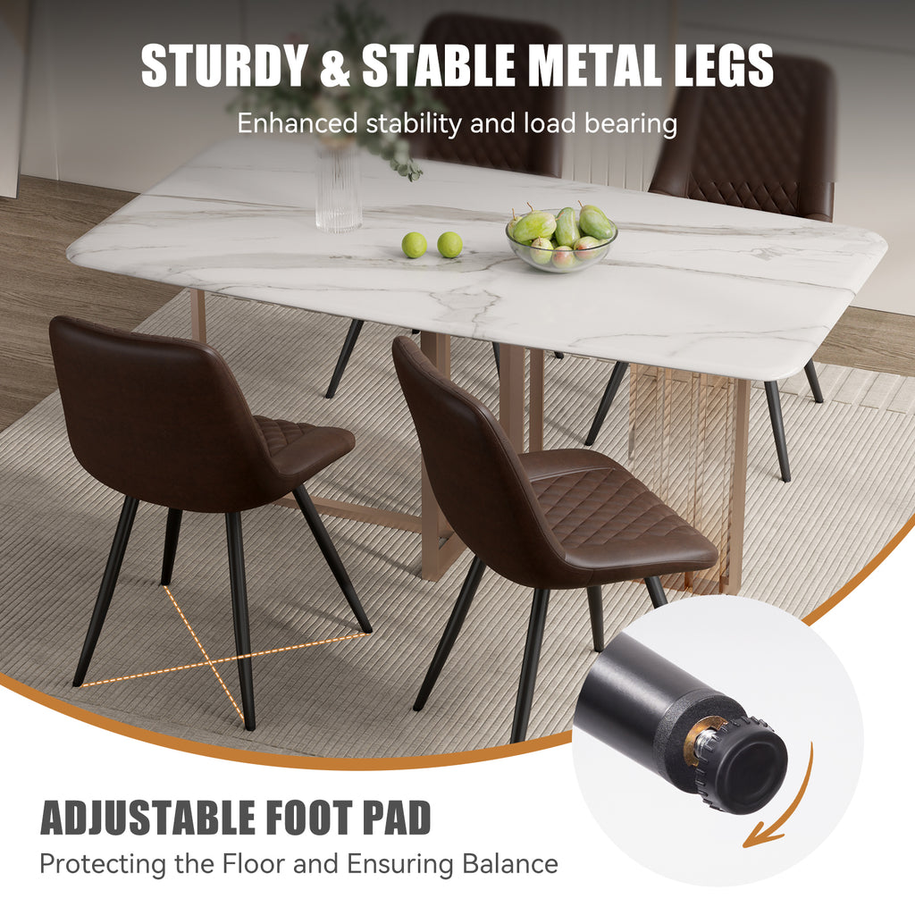 Modern Dining Chairs Set Of 2, Top PU Leather Upholstered Dining Room Chairs With Metal Legs, Ergonomic Kitchen Chairs For Kitchen Dinning Room