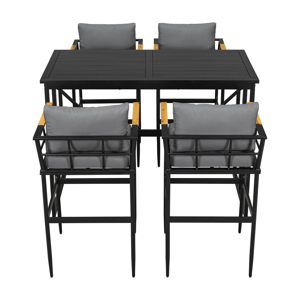Iron Outdoor Dining Set with Acacia Wood Armrest Suitable For Patio,