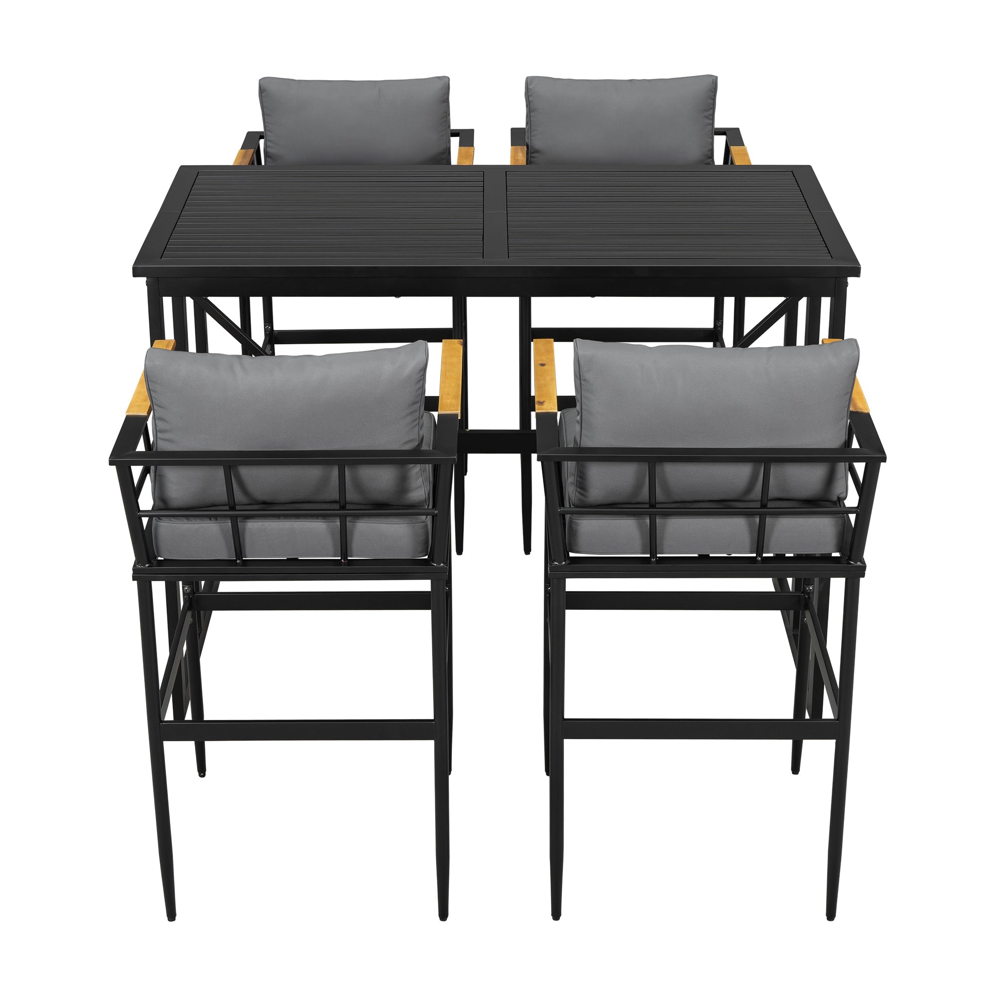 Iron Outdoor Dining Set with Acacia Wood Armrest Suitable For Patio,