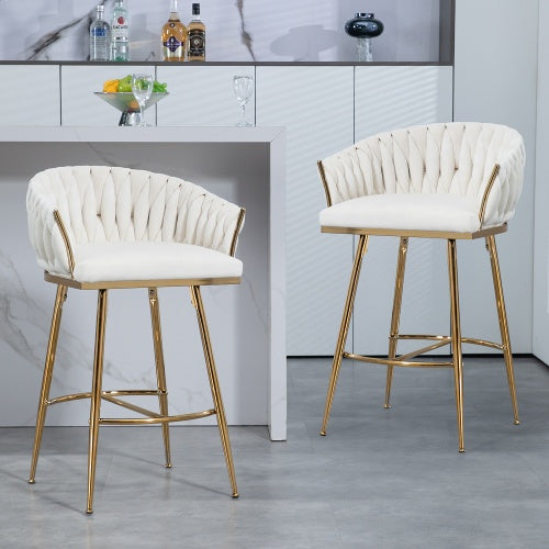 26 Counter Height Bar Stools Velvet Kitchen Island Counter Bar Stool With Hand- Wave Back,golden Chromed Base And Footrest