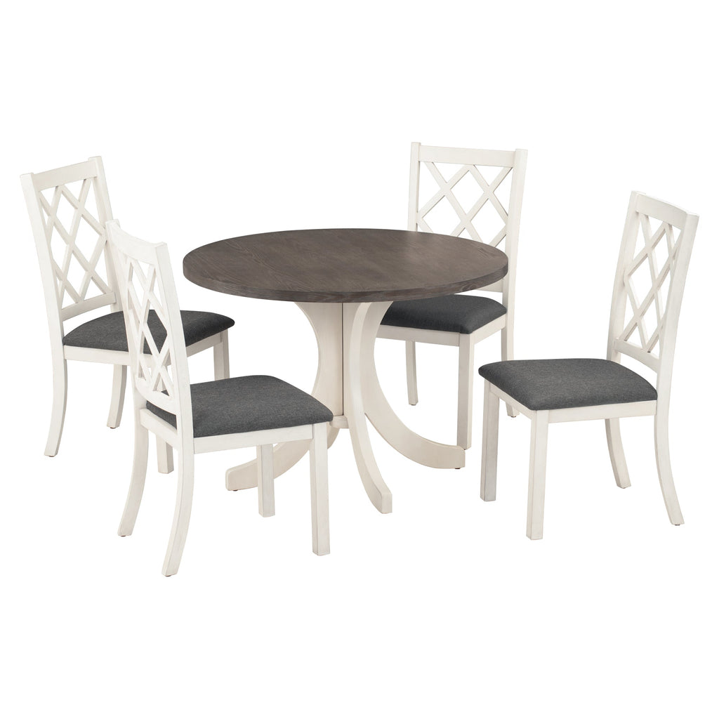 Mid-Century Solid Wood 5-Piece Round Dining Table Set, Kitchen Table