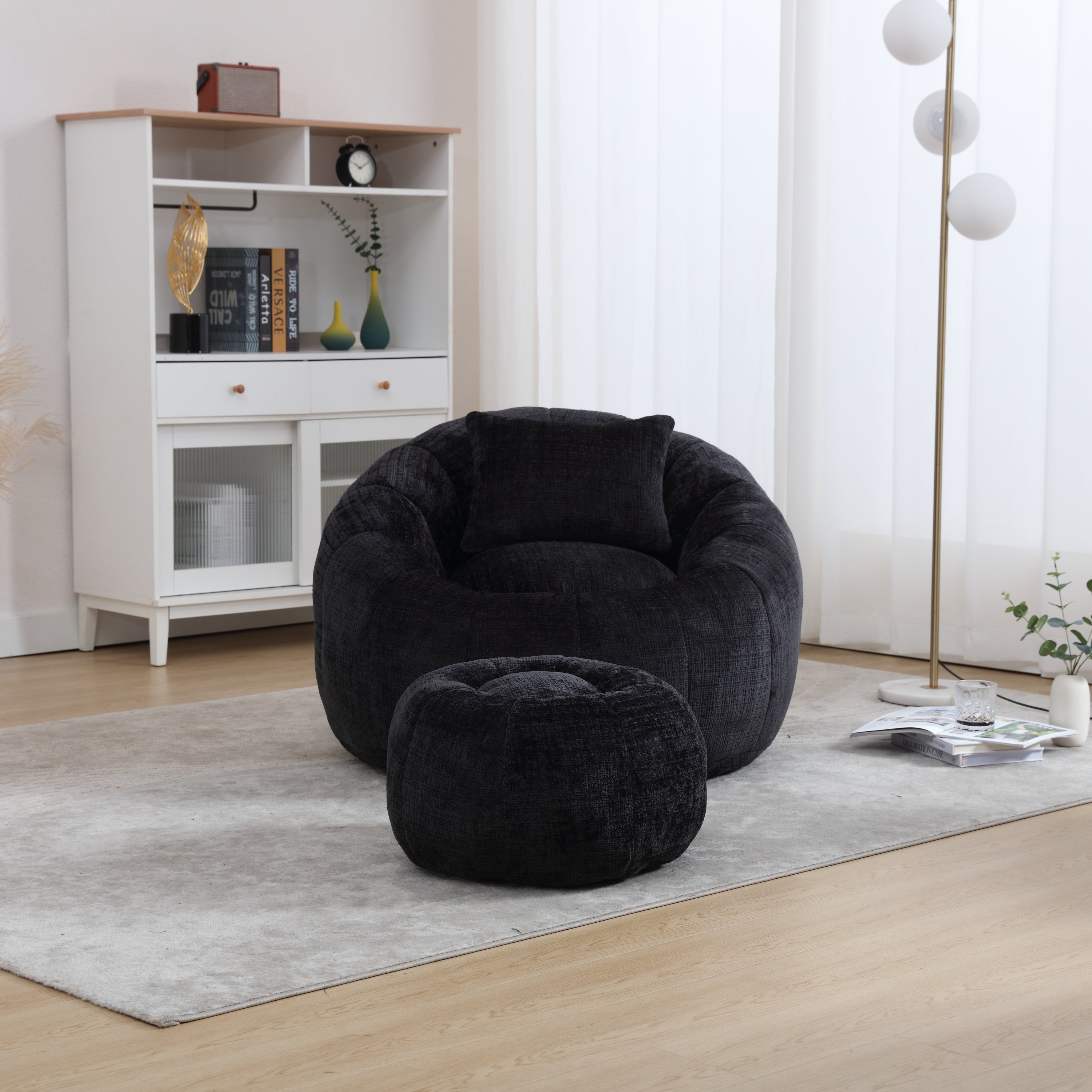 Modern Extra Large Round Bean Bag Chair with Footrest for Living Room,