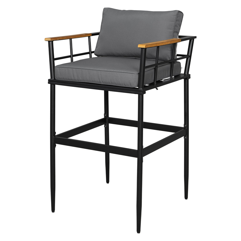 Iron Outdoor Dining Set with Acacia Wood Armrest Suitable For Patio,