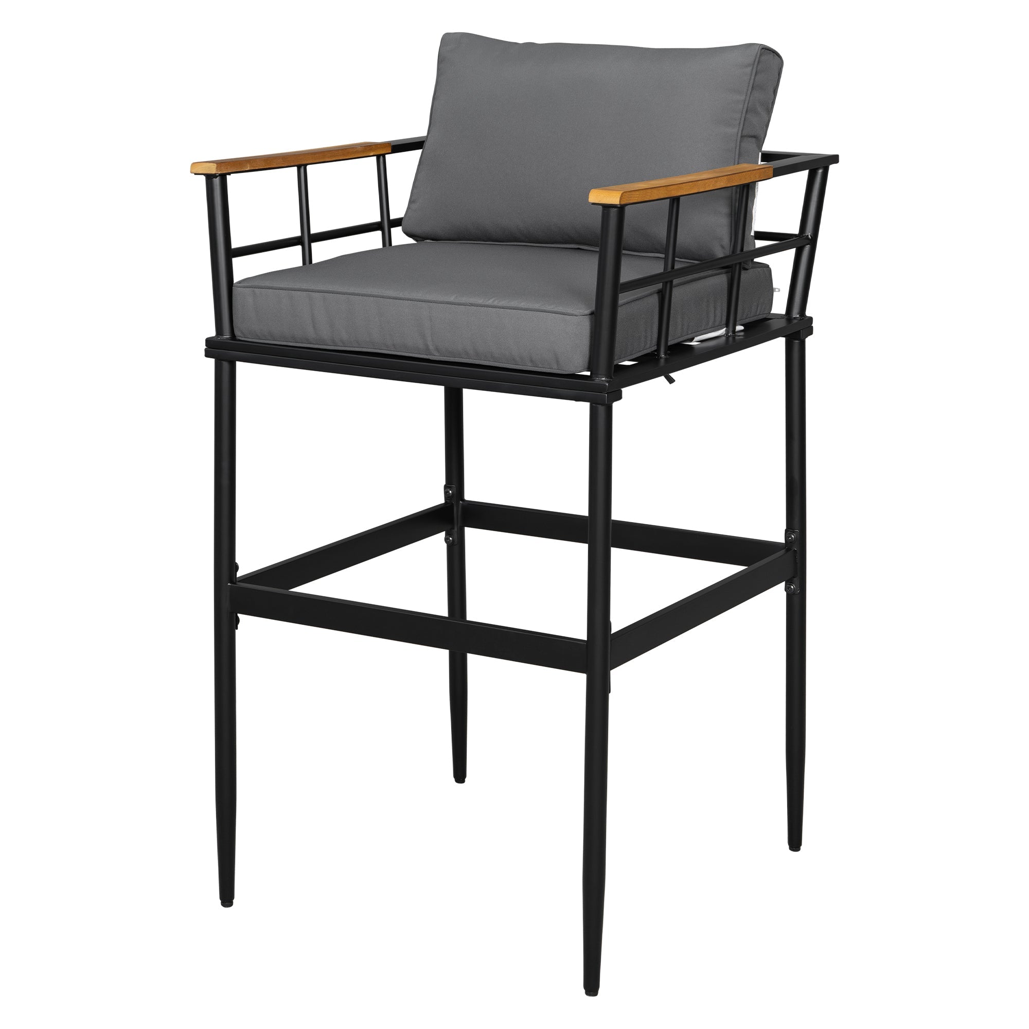 Iron Outdoor Dining Set with Acacia Wood Armrest Suitable For Patio,