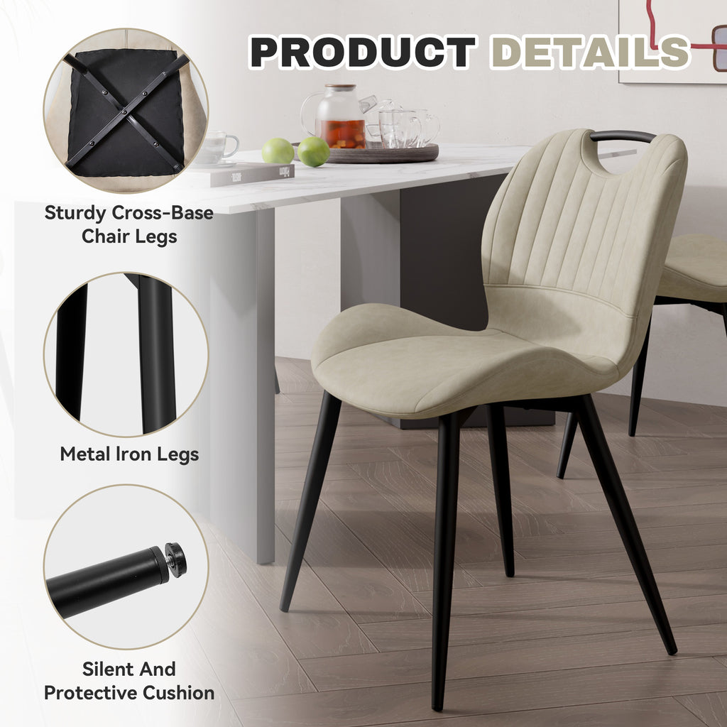 Dining Chair Set Of 2 PU Leather Dining Room Chairs Comfy Backrest Upholstered Dining Chairs Modern Kitchen Armless Side Chair With Solid Wood Legs And Handle