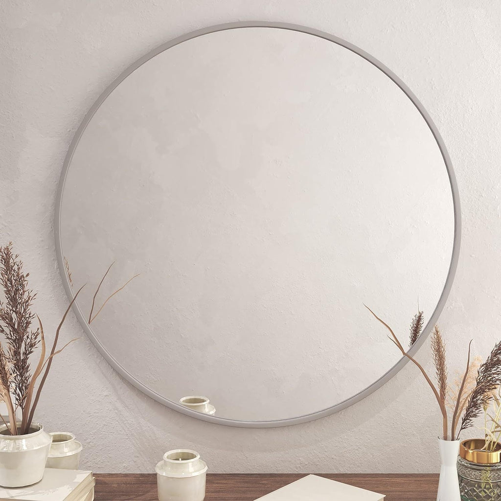36 Inch Silver Metal Framed Round Bathrrom Mirror for Wall