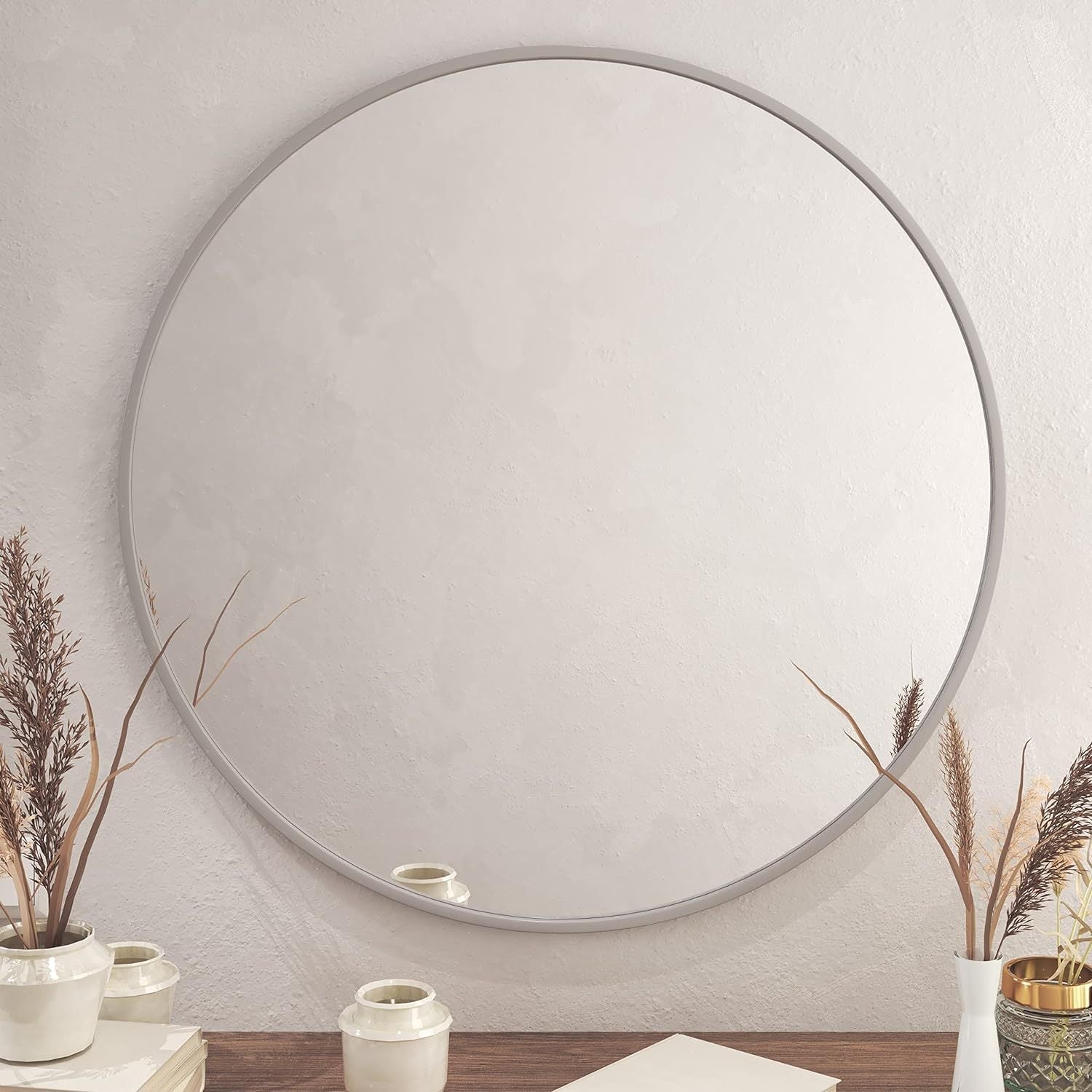 36 Inch Silver Metal Framed Round Bathrrom Mirror for Wall