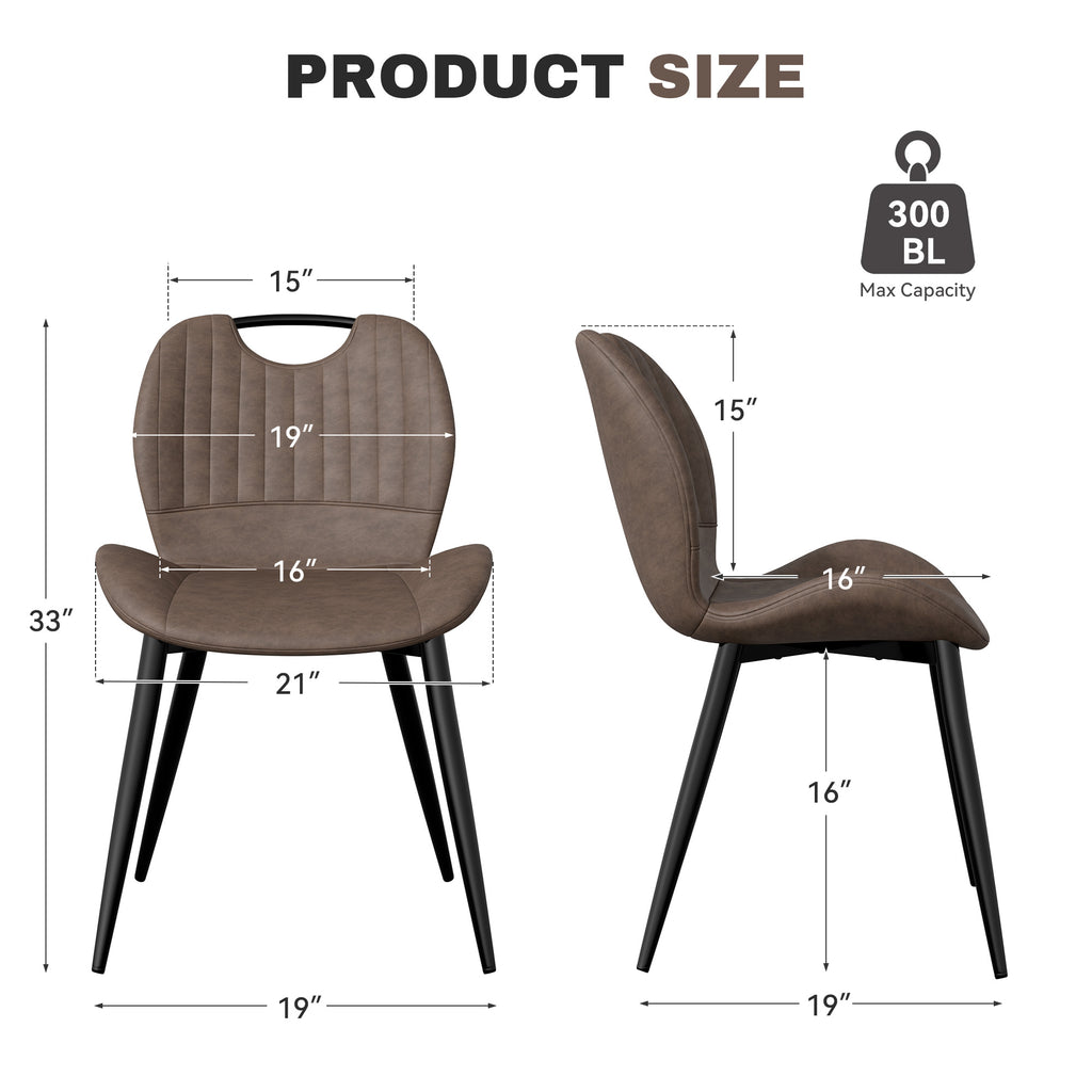 Dining Chair Set Of 2 PU Leather Dining Room Chairs Comfy Backrest Upholstered Dining Chairs Modern Kitchen Armless Side Chair With Solid Wood Legs And Handle