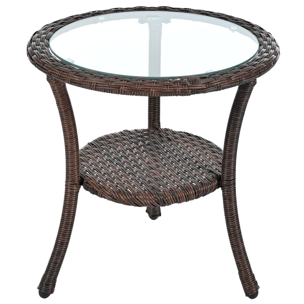 Outdoor Leisure Set, 2 Rattan Single Chairs with A Glass Round Table,