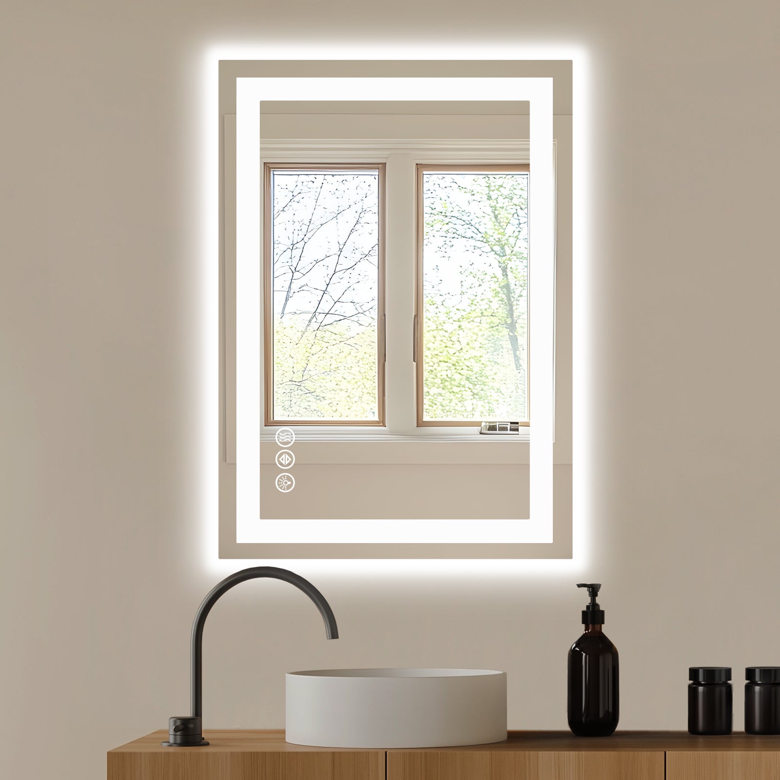 Anti-fog LED Bathroom Mirror With Dual Light Source And Three Lighting Modes