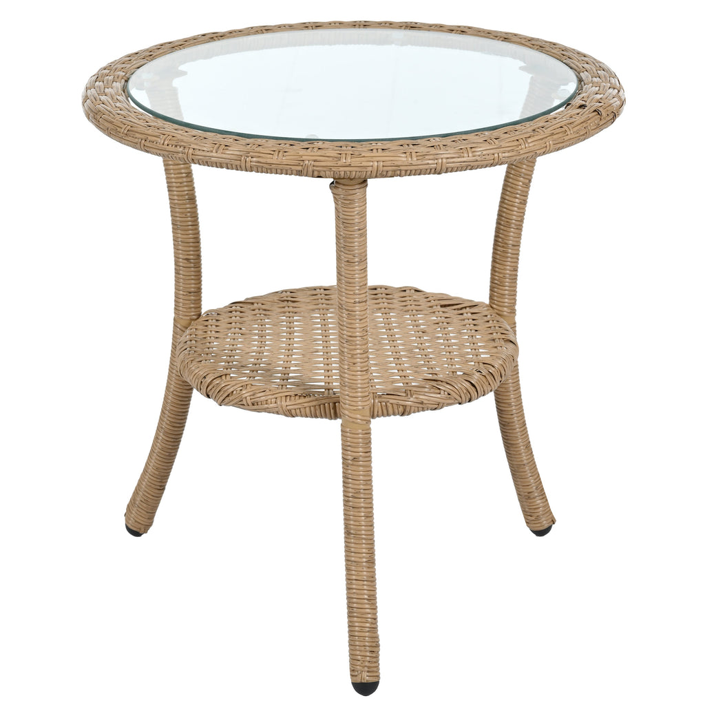 Outdoor Leisure Set, 2 Rattan Single Chairs with A Glass Round Table,