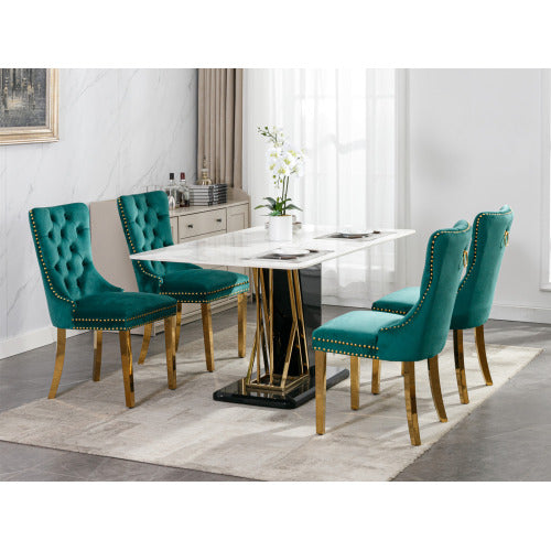High-end Tufted Solid Wood Contemporary Velvet Upholstered Dining Chair With Golden Stainless Steel Plating Legs,Nailhead Trim,Set Of 2