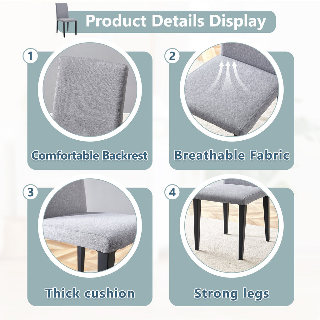Exquisite Light Gray Linen-Cotton Dining Chairs Set of 4, Simple and