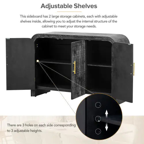 Vintage Minimalist Curved Sideboard With Gold Handles And Adjustable Partitions For The Living Room Or Dining Room