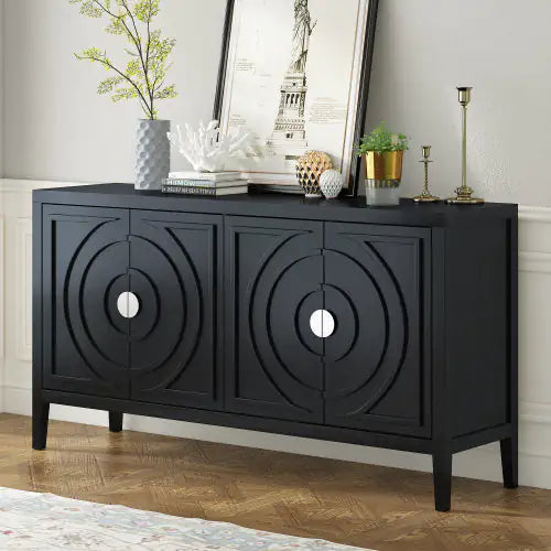 Vintage Sideboard With Round Recessed Design Round Metal Doorknob For Entrance, Dining Room, Living Room