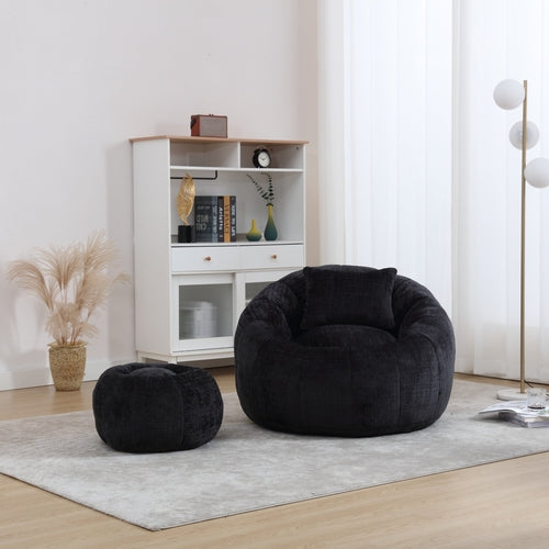 Modern Extra Large Round Bean Bag Chair with Footrest for Living Room,