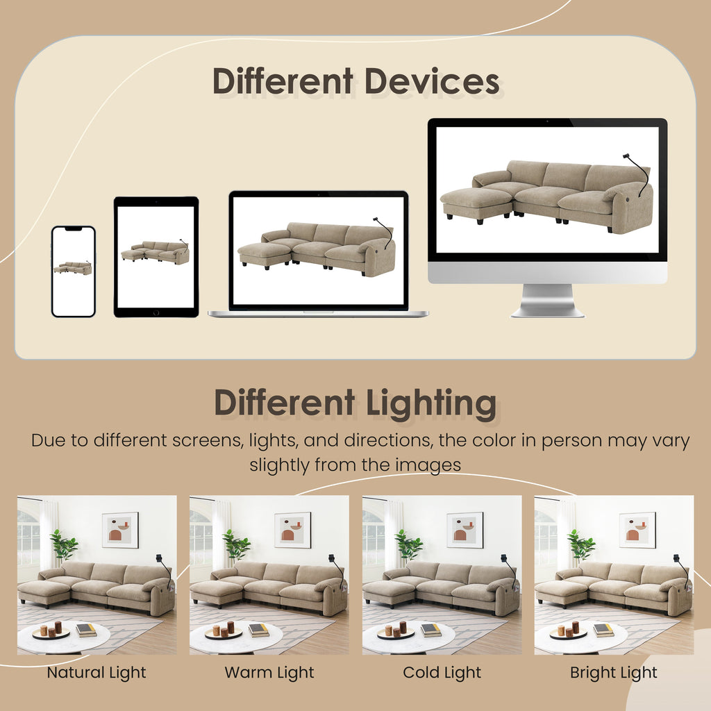 108' Modular Sectional Sofa, L-Shape with 31.5' Extra-Wide Seat