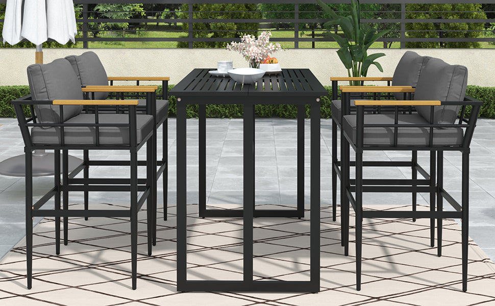 Iron Outdoor Dining Set with Acacia Wood Armrest Suitable For Patio,