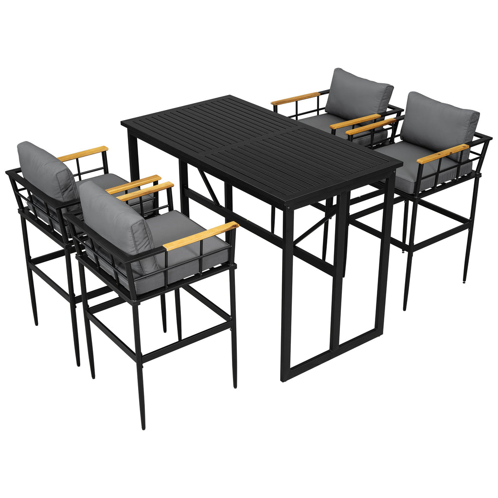 Iron Outdoor Dining Set with Acacia Wood Armrest Suitable For Patio,