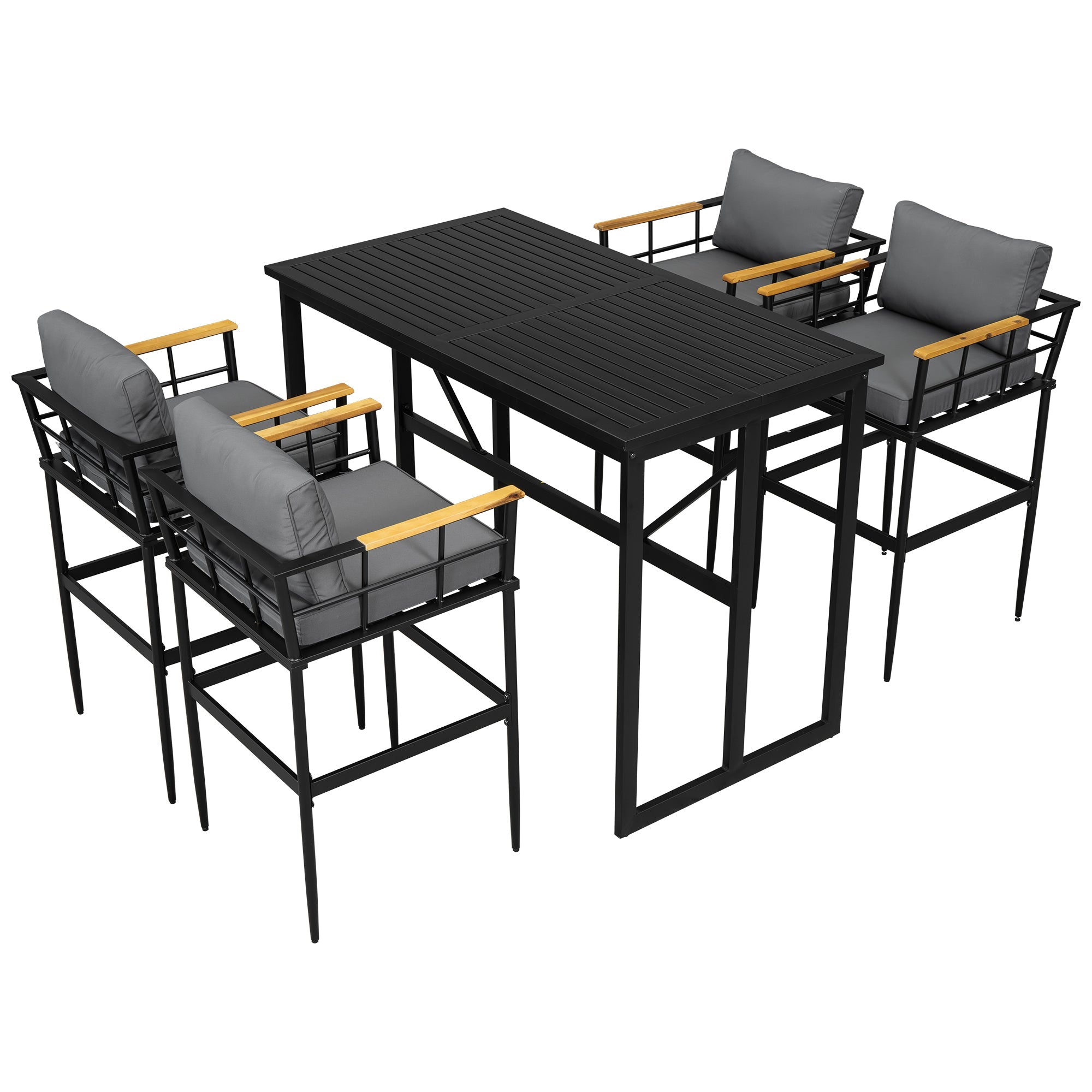 Iron Outdoor Dining Set with Acacia Wood Armrest Suitable For Patio,