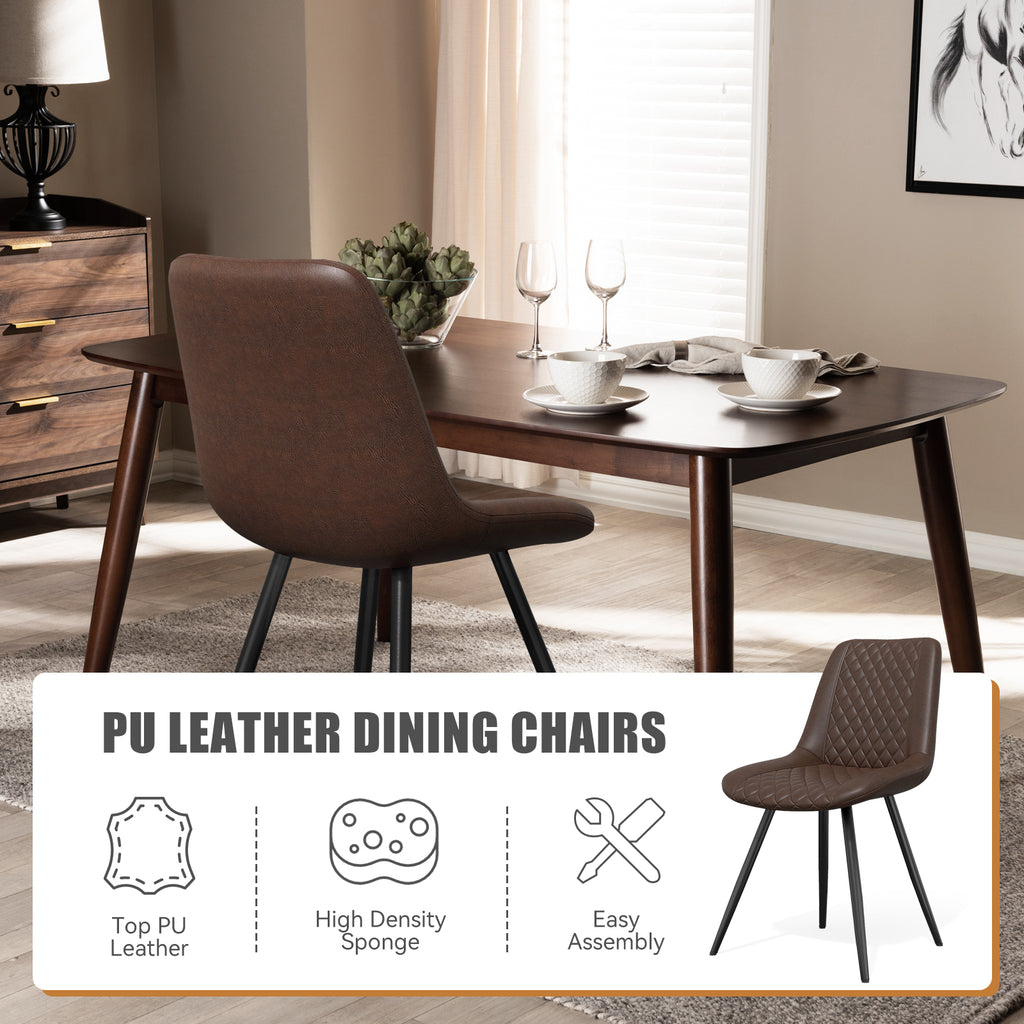 Modern Dining Chairs Set Of 2, Top PU Leather Upholstered Dining Room Chairs With Metal Legs, Ergonomic Kitchen Chairs For Kitchen Dinning Room