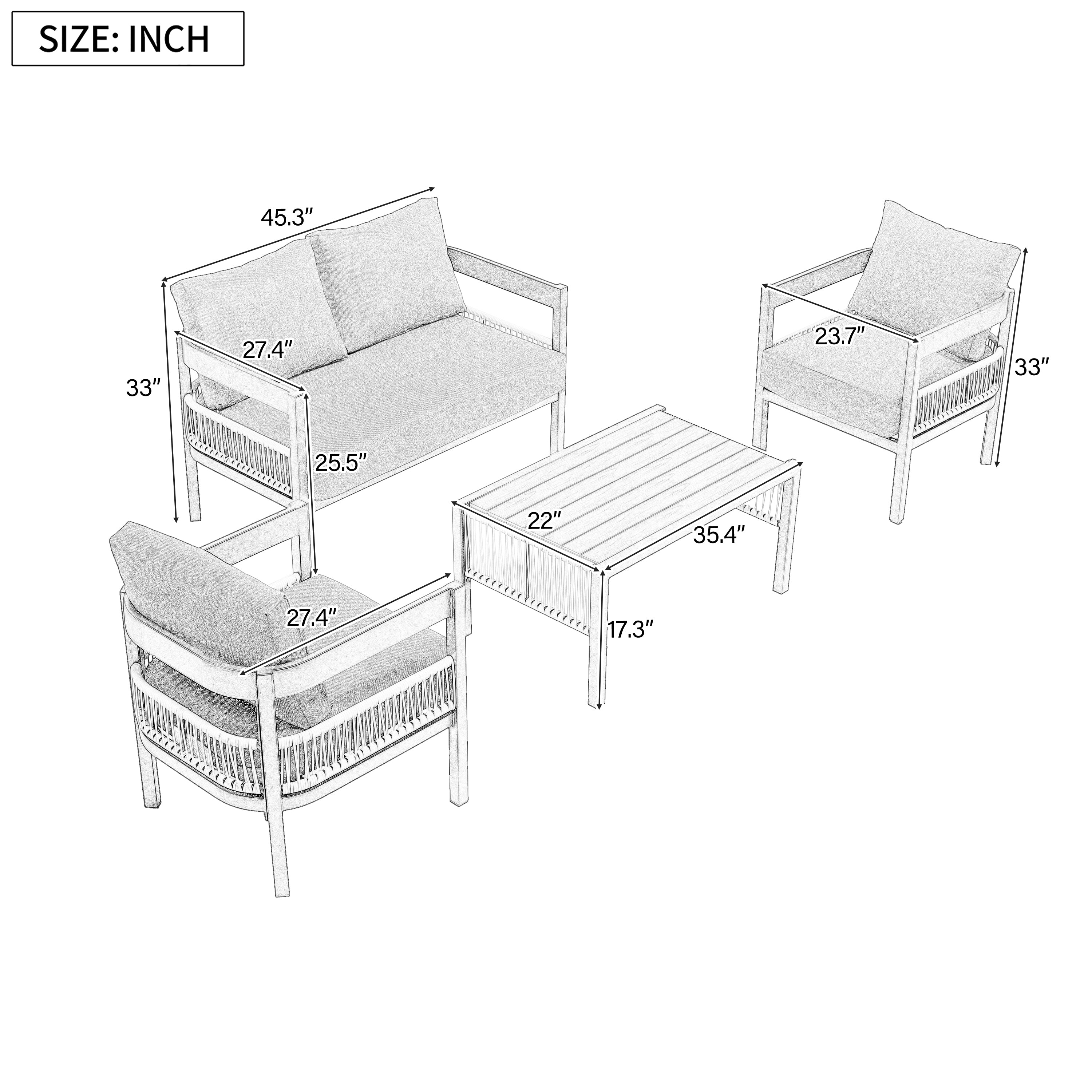 Multi-person Outdoor Iron Sofa Set with A table, Rattan Decoration,