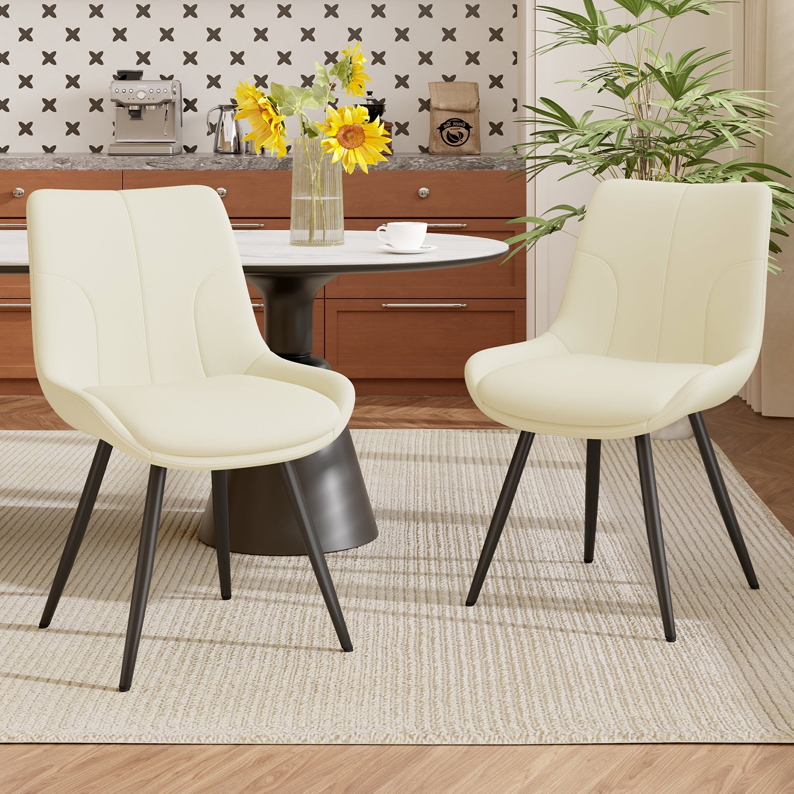 A Set Of 2 Dining Chairs, Upholstered In Synthetic Leather, With Metal Chair Legs, Suitable For Dining Rooms, Living Rooms And Bedrooms