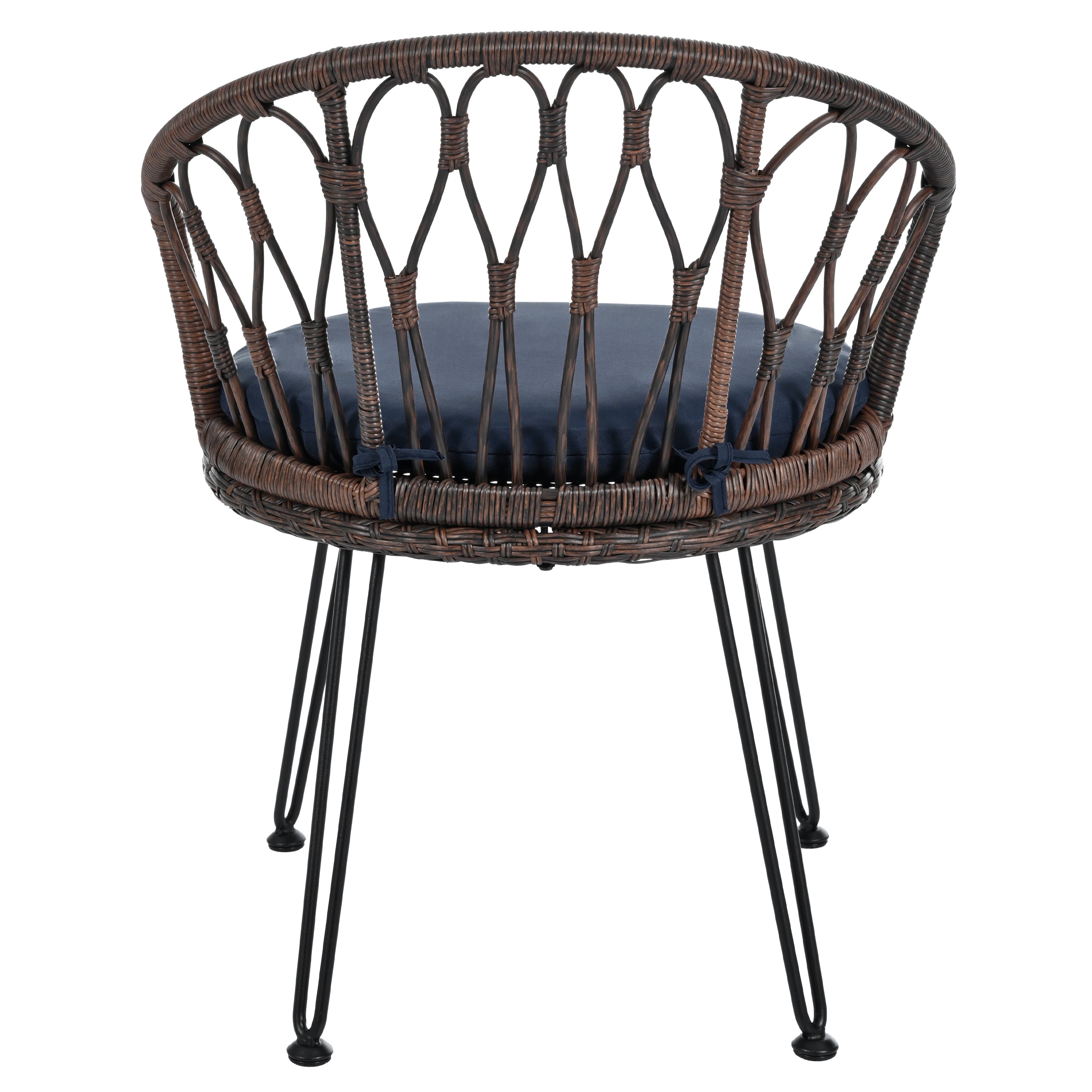 Outdoor Leisure Set, 2 Rattan Single Chairs with A Glass Round Table,