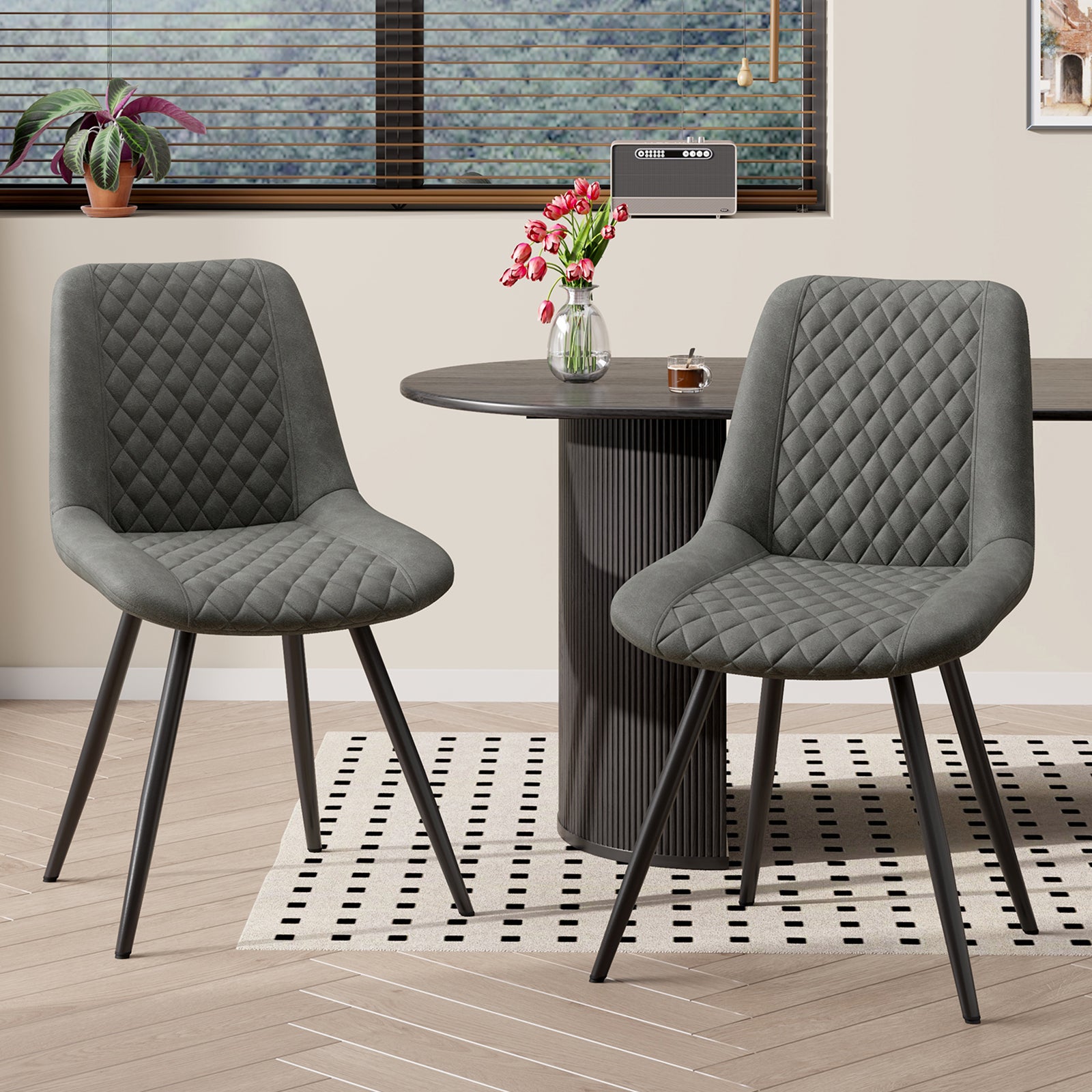 Modern Dining Chairs Set Of 2, Top PU Leather Upholstered Dining Room Chairs With Metal Legs, Ergonomic Kitchen Chairs For Kitchen Dinning Room