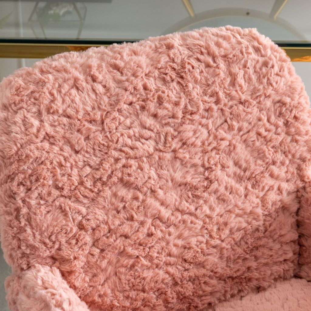 A&A Furniture Artificial Rabbit Hair Office Chair With Gold Base, Adjustable