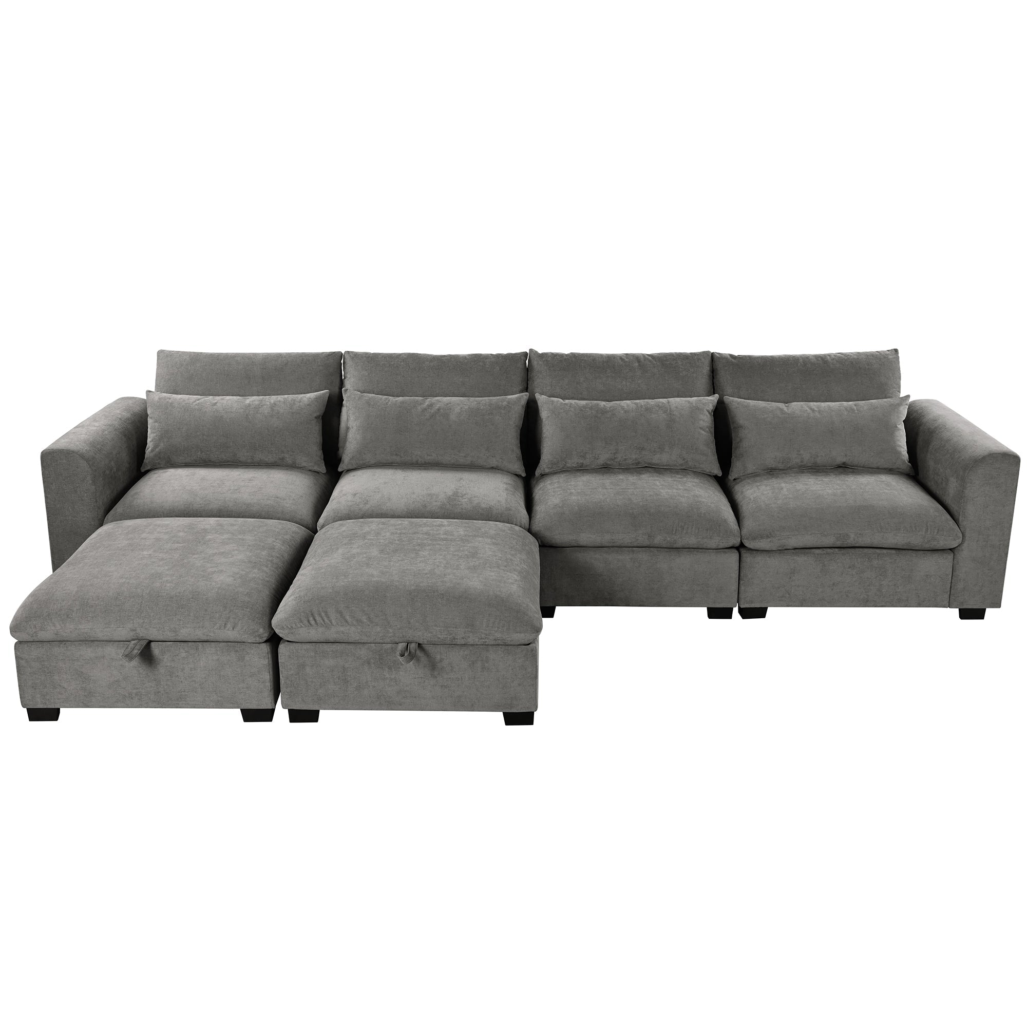 U-shaped Freely Transformable Modular Corner Sofa with Two Ottomans,