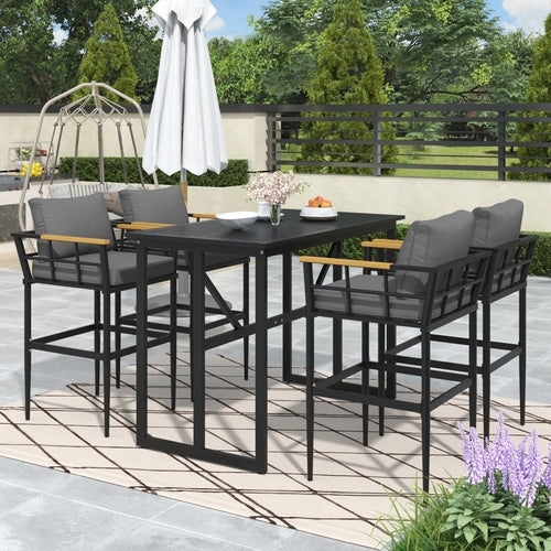 Iron Outdoor Dining Set with Acacia Wood Armrest Suitable For Patio,