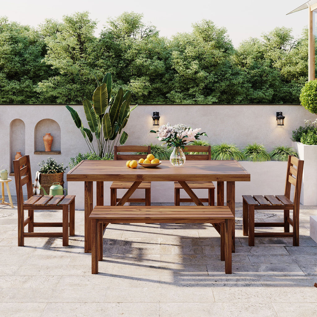 High-quality Acacia Wood Outdoor Table and Chair Set, Suitable for